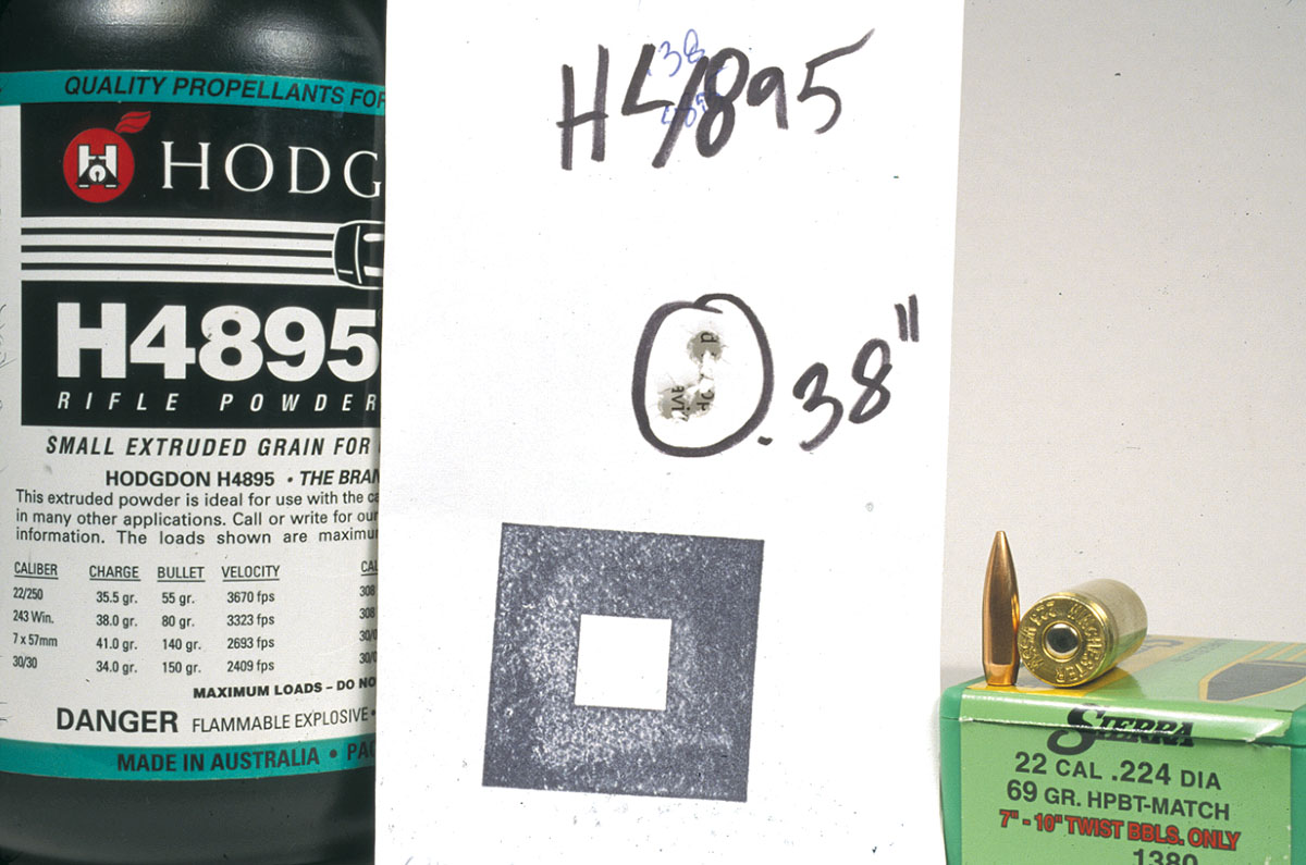 Group shot with the Cooper Model 22 with a one-in-12-inch twist and 69- grain Sierra bullet over H-4895.